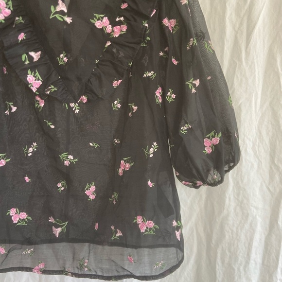 ZARA The Alice Blouse Organza Embroidered Ruffles Size Small - Picture 4 of 16